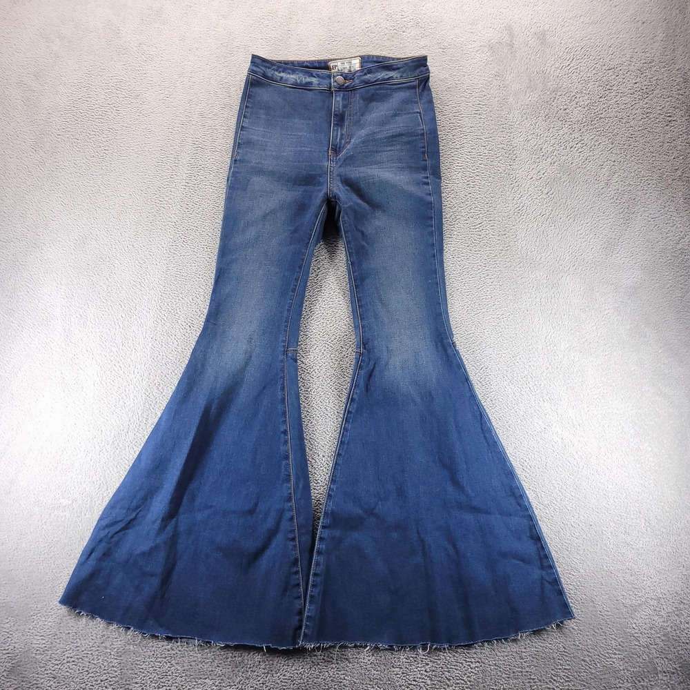 Free People Jeans Womens 25 Blue Just Float On Flare Bell Bottom High Rise Raw
